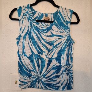 Vintage Plisse Y2K Mini pleated Crinkle Stretchy Tank Top Blu Abstract Pattern